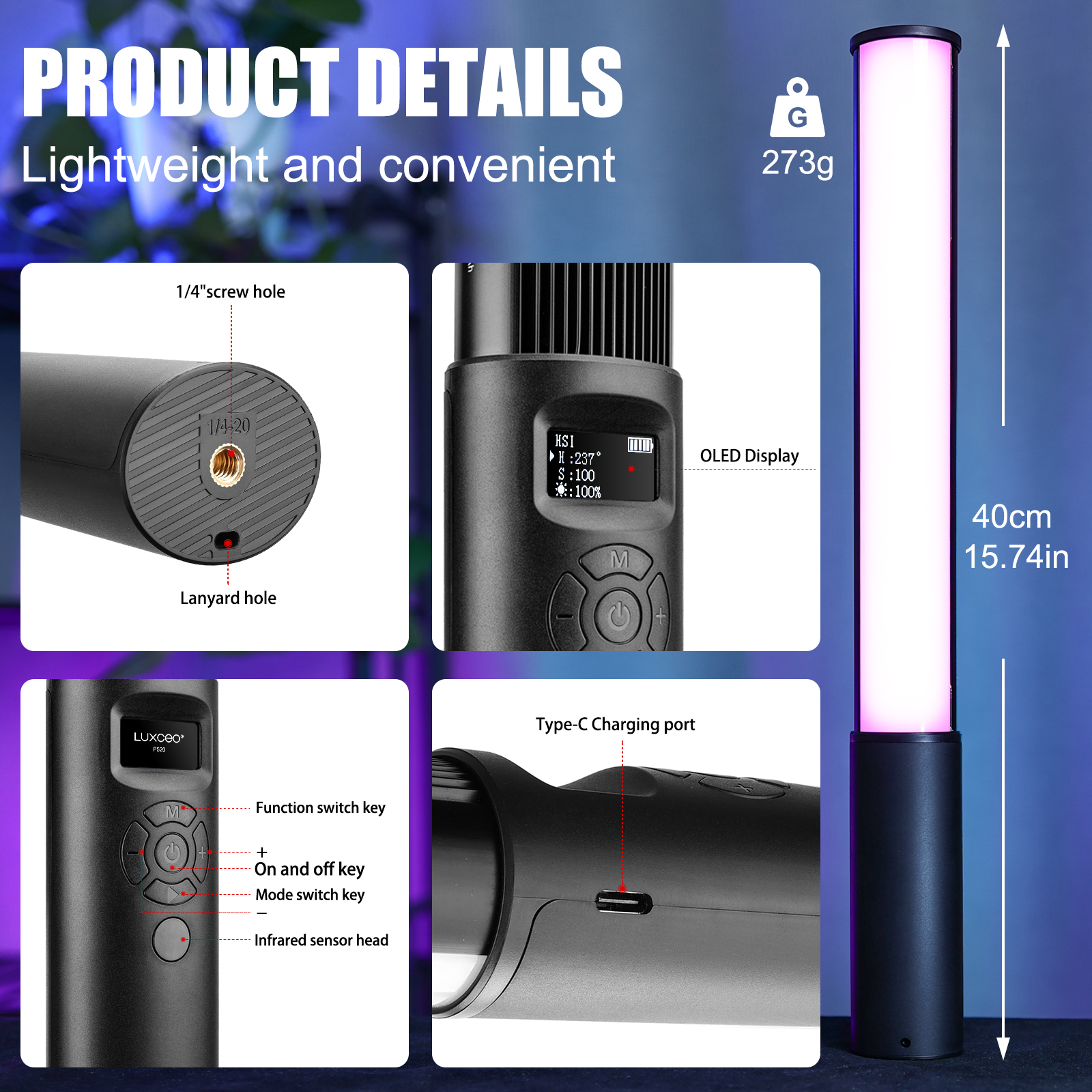 P400 RGB Light Wand Handheld L - Torjim Rgb Photography Video Lighting recension och pris