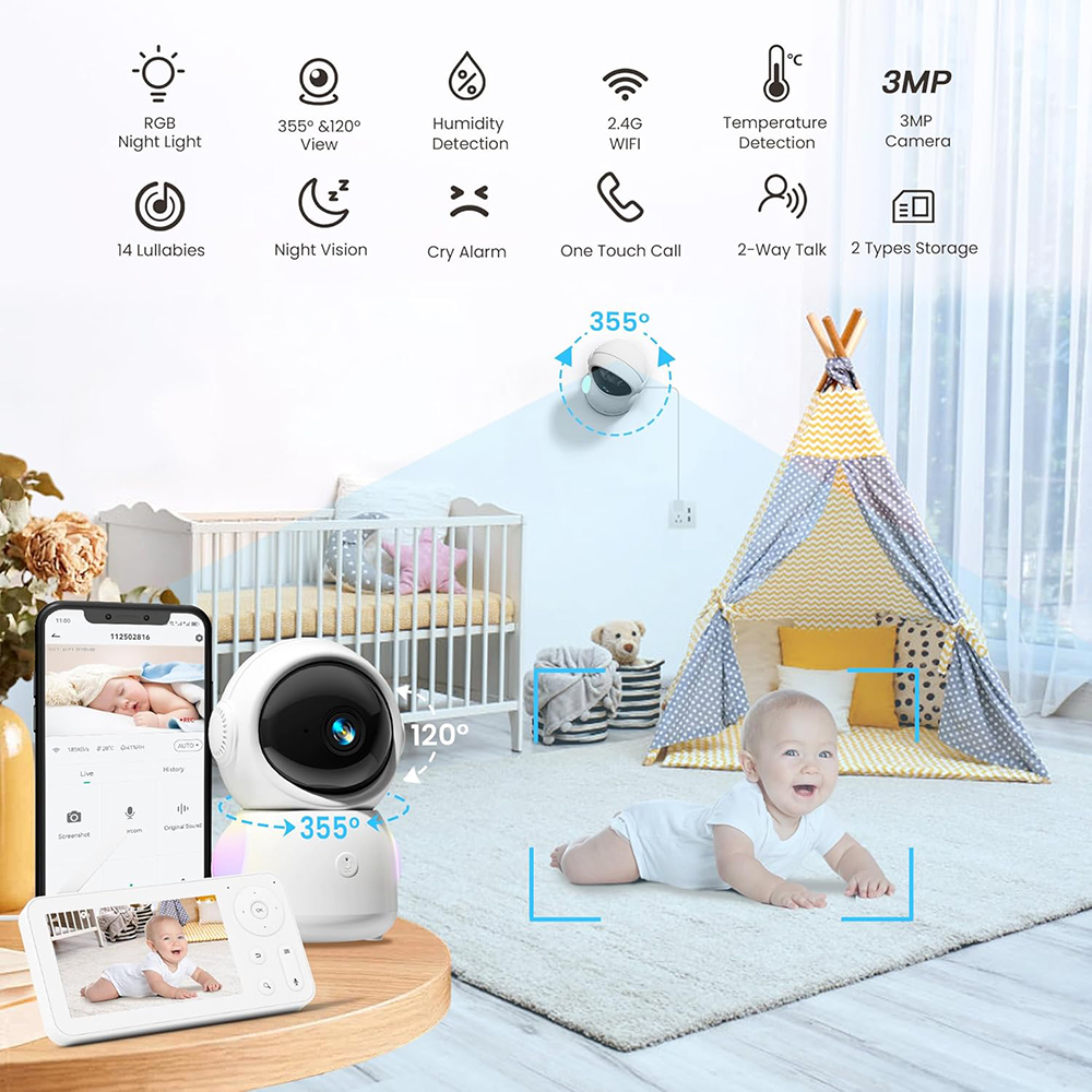 2K Baby Monitor with 2 Cameras - Torjim Rgb Photography Video Lighting recension och pris